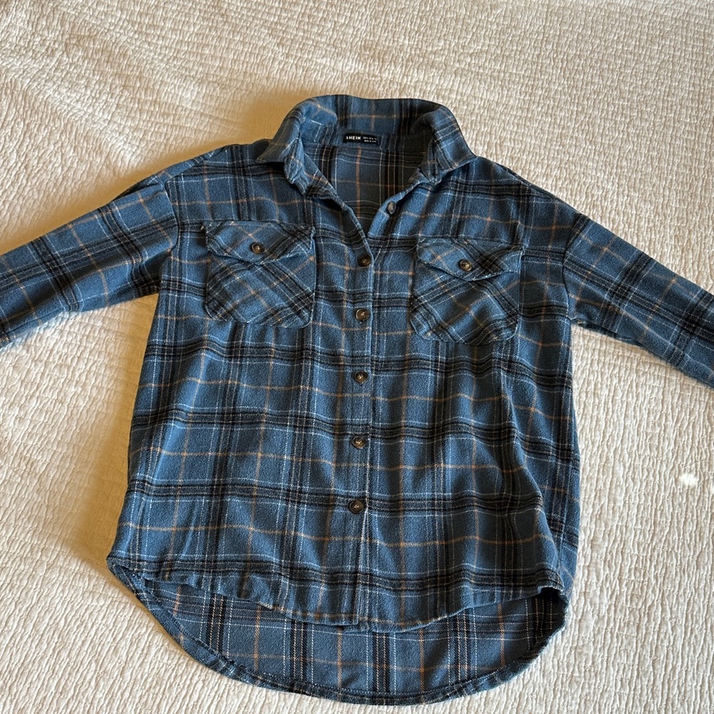 SHEIN Blue Plaid Button Down Shirt